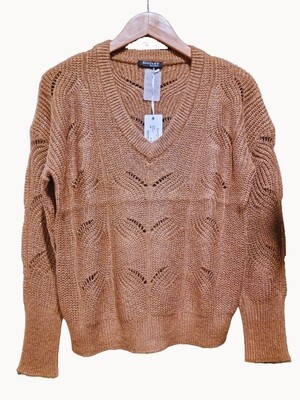 CUX-CABLE V-NECK KNITTED SWEATER BRONZE | ROOTZ69 PRIVATE LABEL