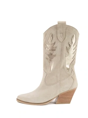 SOOF-35 WESTERN BOOT BEIGE/GOLD | BABOUCHE