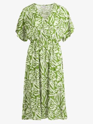 502448 JURK ALLOVER PRINT GROEN OFFWHITE | ENJOY WOMENSWEAR