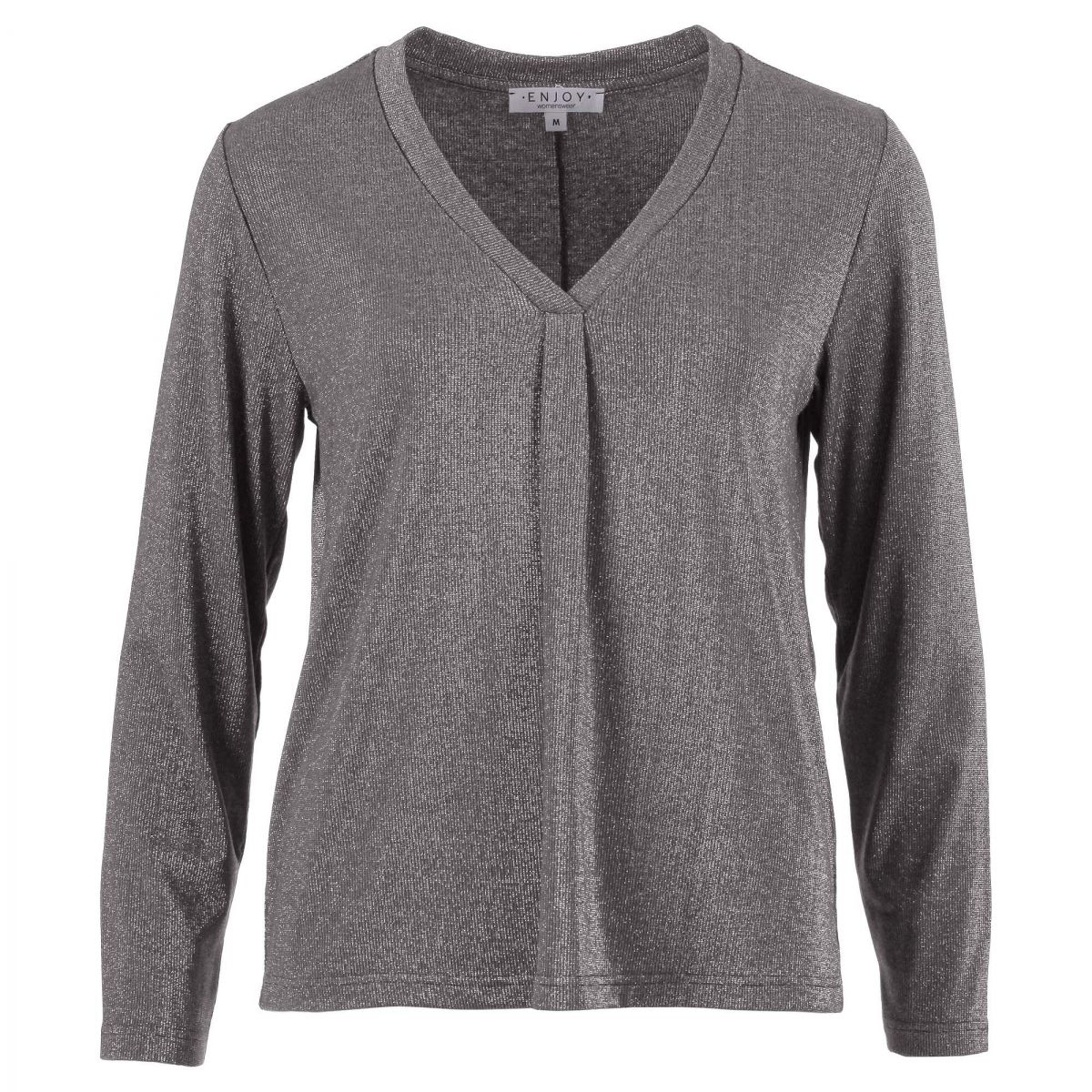 166616 TOP LANGE MOUW V-HALS LUREX MIDDENGRIJS | ENJOY WOMENSWEAR