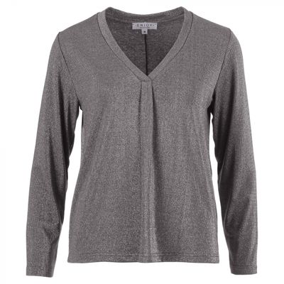 166616 TOP LANGE MOUW V-HALS LUREX MIDDENGRIJS | ENJOY WOMENSWEAR 166616 TOP LANGE MOUW V-HALS LUREX MIDDENGRIJS | ENJOY WOMENSWEAR