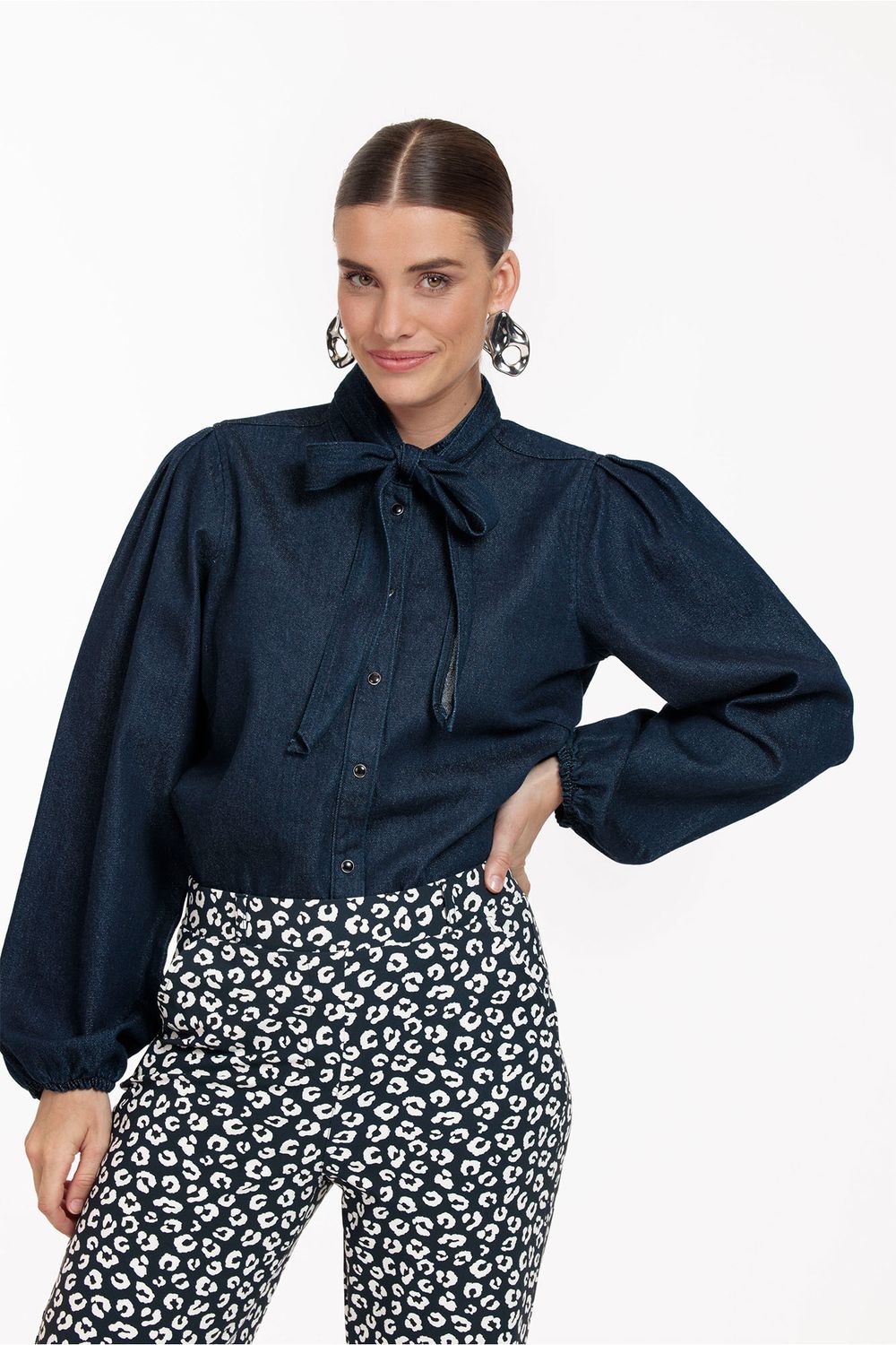 STELLA DENIM BLOUSE denim blue/silver | STUDIO ANNELOES