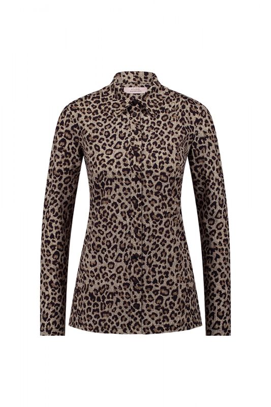 12305 POPPY LEOPARD BLOUSE SHIRT LATTE BLACK | STUDIO ANNELOES