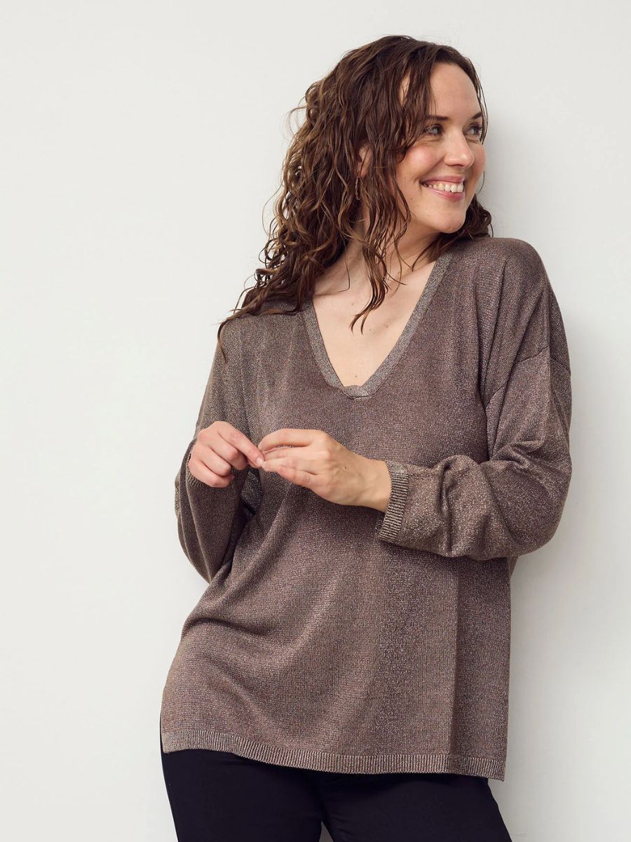 55924 VIANA KNIT PULLOVER MOLE W/GOLD METALLIC | ISAY 55924 VIANA KNIT PULLOVER MOLE W/GOLD METALLIC | ISAY