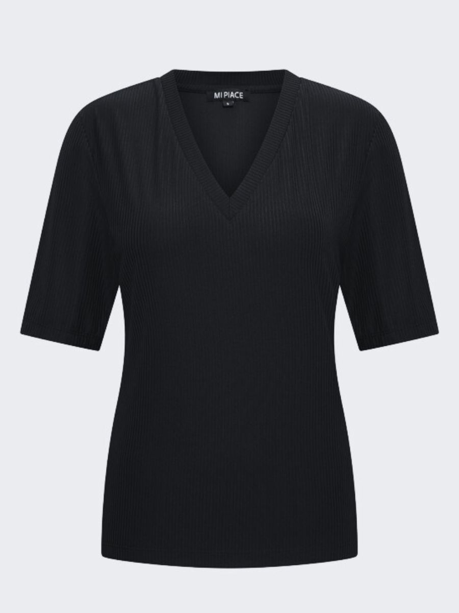 Travel top v-hals ribbed black | Mi Piace Travel top v-hals ribbed black | Mi Piace