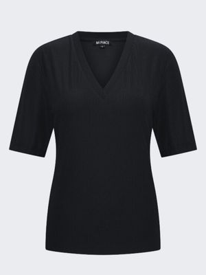 Travel top v-hals ribbed black | Mi Piace Travel top v-hals ribbed black | Mi Piace