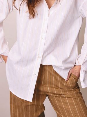 CARMELIA PANTS STRIPE LUREX TOBACCO | COREL AMSTERDAM