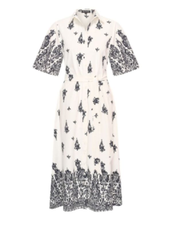 202614 jurk print offwhite black | Mi Piace