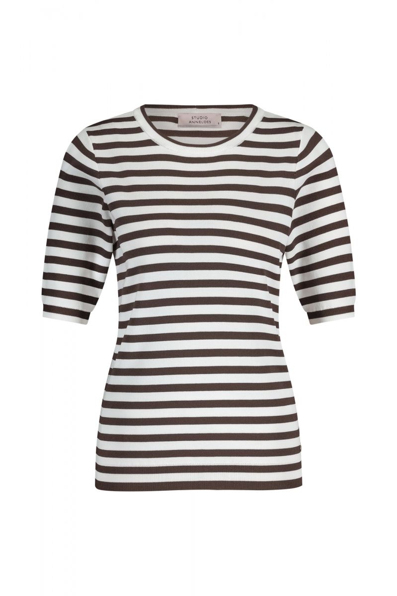 Luna stripe pullover off white/espresso | Studio Anneloes Luna stripe pullover off white/espresso | Studio Anneloes
