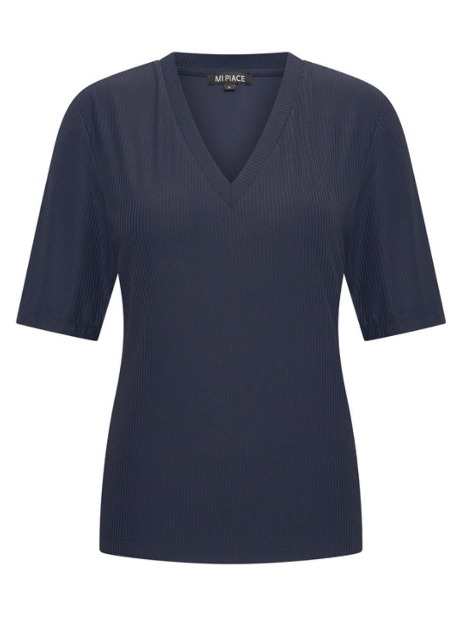 Travel top ribbed v-hals dark blue | Mi Piace Travel top ribbed v-hals dark blue | Mi Piace