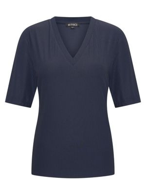 Travel top ribbed v-hals dark blue | Mi Piace Travel top ribbed v-hals dark blue | Mi Piace