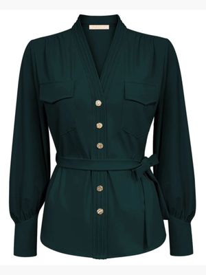 Doorknoopblouse met ceintuur velvet green | Triple Nine Doorknoopblouse met ceintuur velvet green | Triple Nine