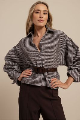 Ivara structure blouse espresso/ecru | Studio Anneloes Ivara structure blouse espresso/ecru | Studio Anneloes