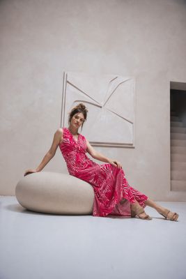 Sandra jurk fuchsia wit | Label Dot