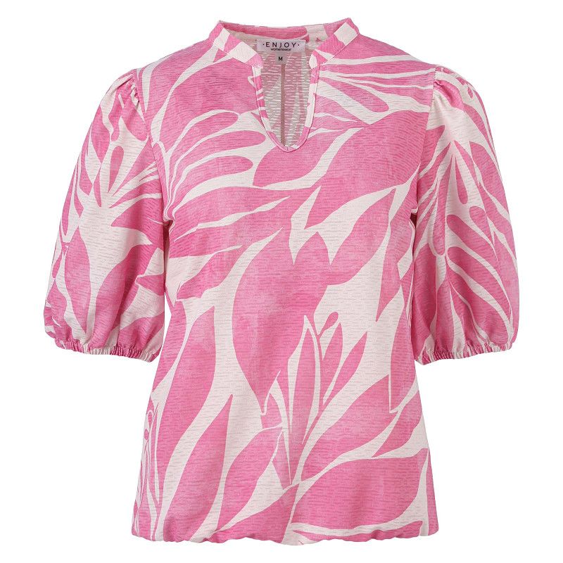 Blouson korte ballon mouw allover print pink | Enjoy Blouson korte ballon mouw allover print pink | Enjoy