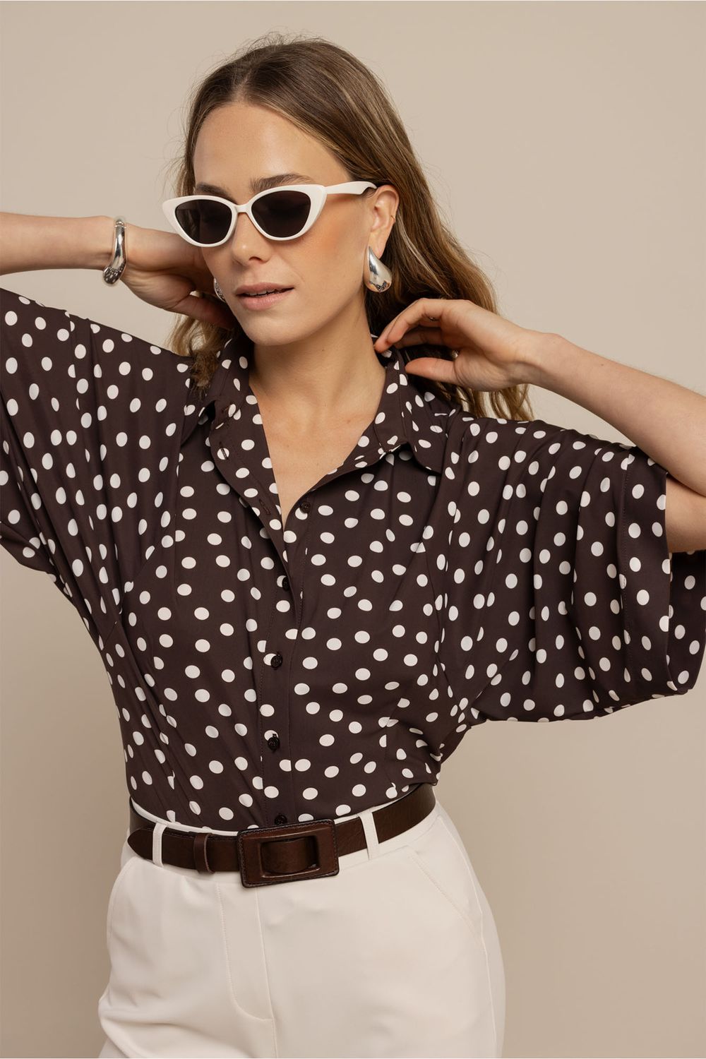 Fabienne dot blouse espresso/ecru | studio Anneloes Fabienne dot blouse espresso/ecru | studio Anneloes