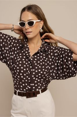 Fabienne dot blouse espresso/ecru | studio Anneloes Fabienne dot blouse espresso/ecru | studio Anneloes