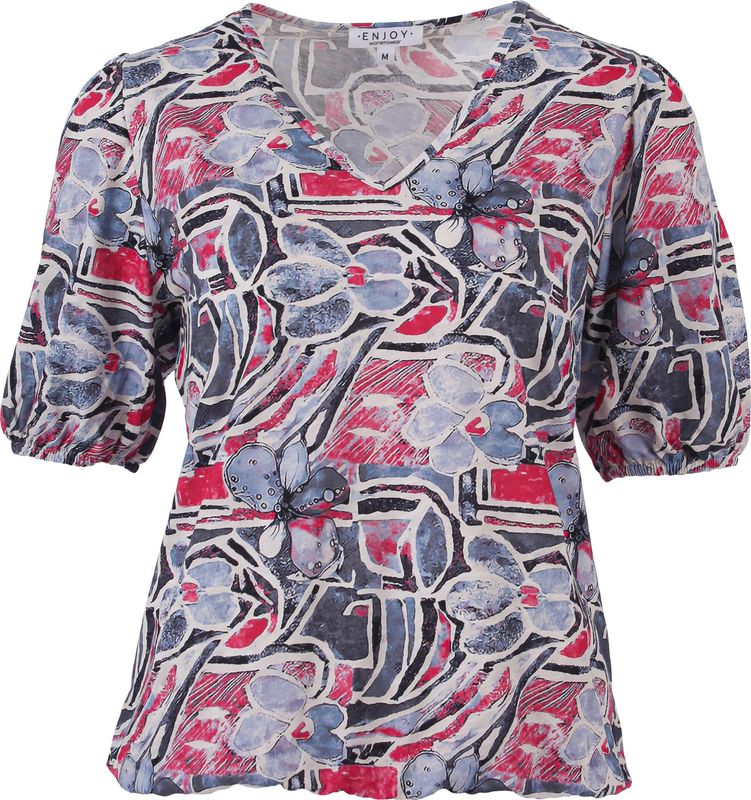 Blouson korte ballonmouw print indigo | Enjoy