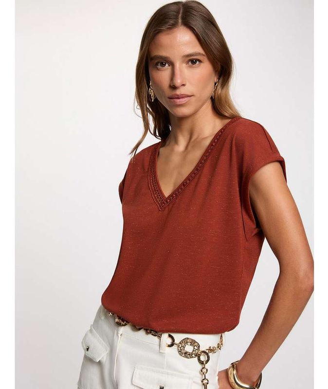 Daka shirt v-hals Cognac brown epice | Morgan