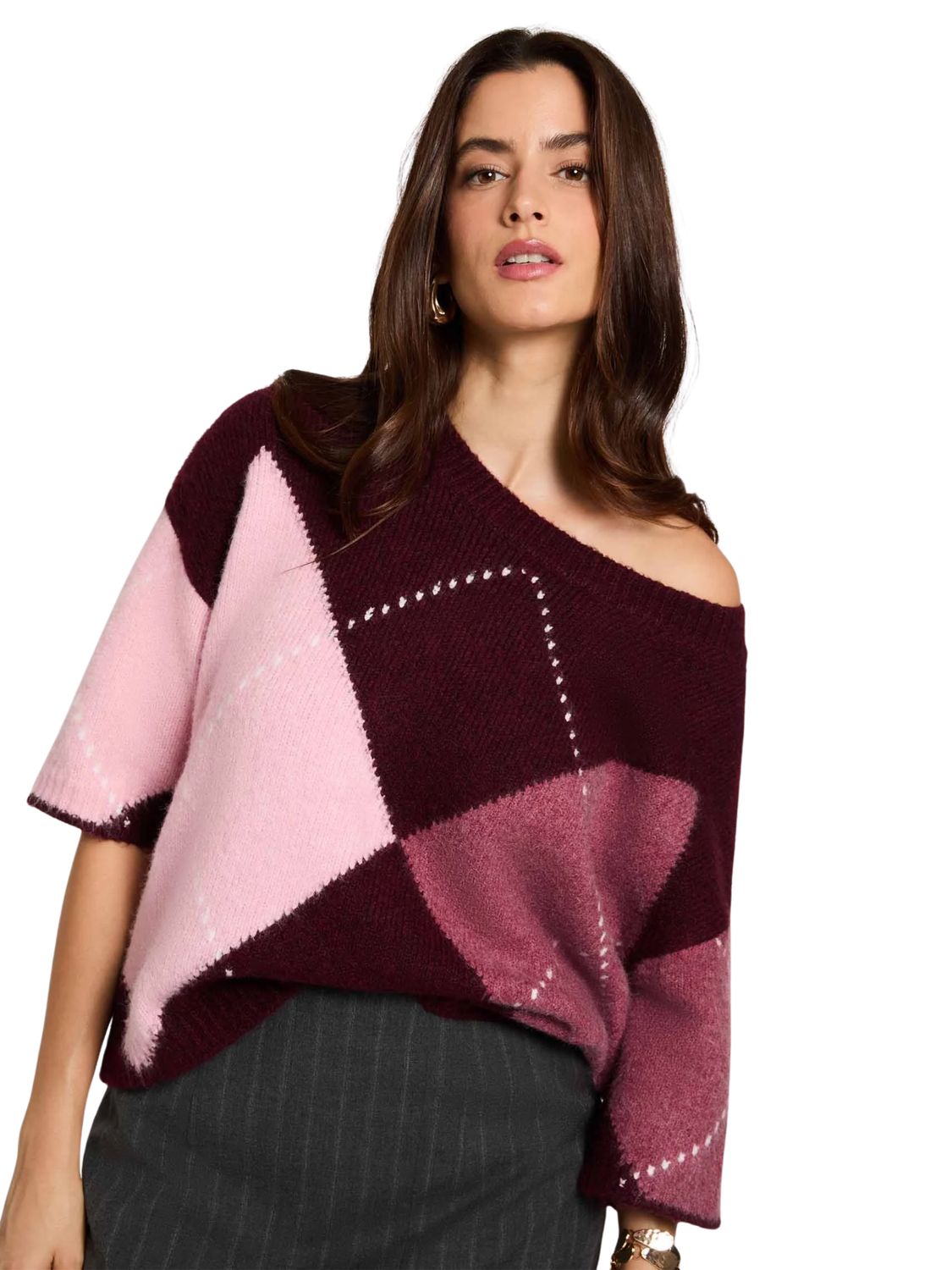 MFeli jacquard knit pull Prune | Morgan MFeli jacquard knit pull Prune | Morgan