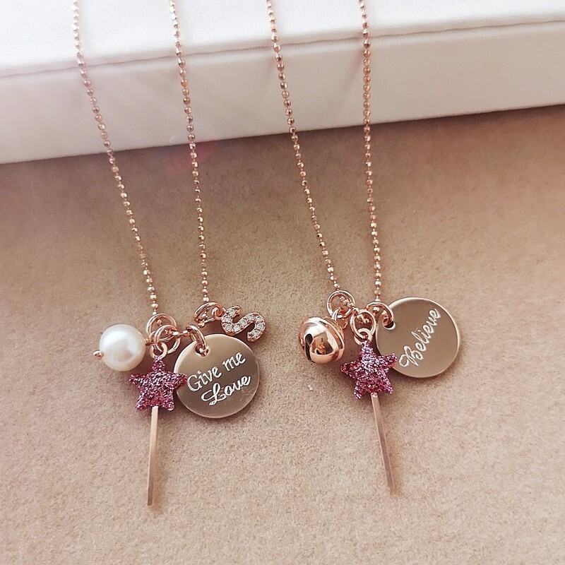 COLLANA BACCHETTA MAGICA GLITTER ROSA