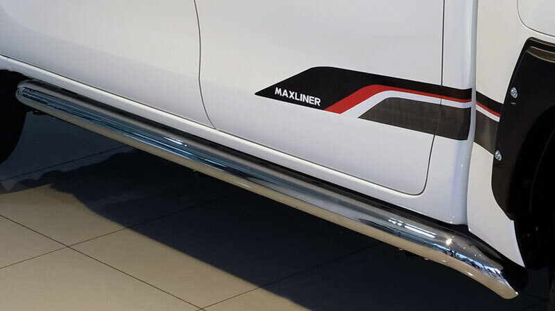 Max Rock Rails / Side Bars in Polished Silver - Toyota Hilux Double Cab