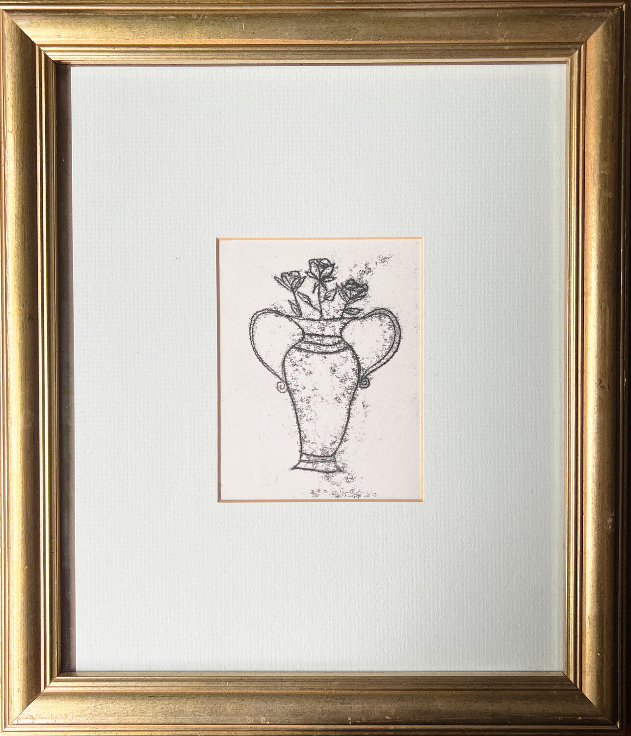 &#39;urn of roses&#39; - framed original monoprint drawing