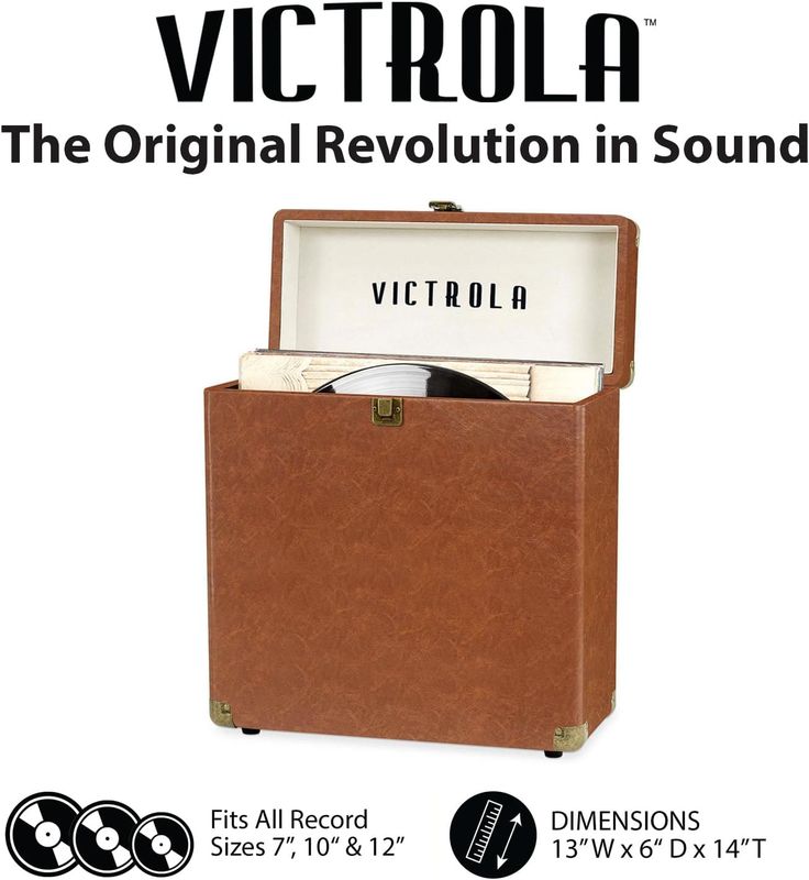 Estuche de almacenamiento para discos de vinilo Victrola - Marrón