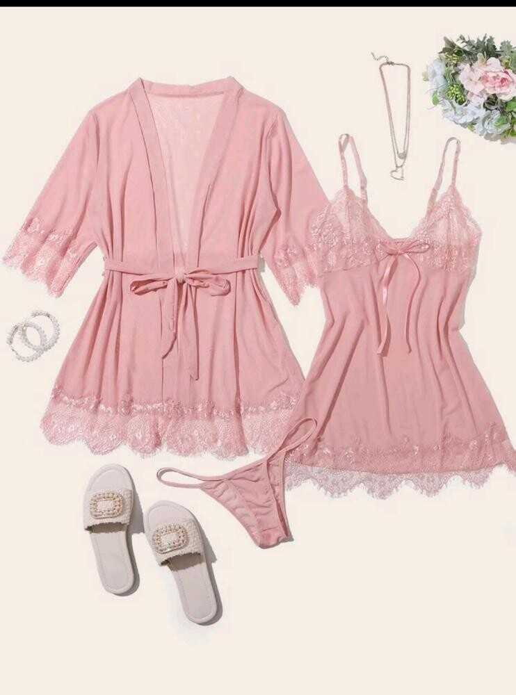 Lace trim with thong &amp; robe