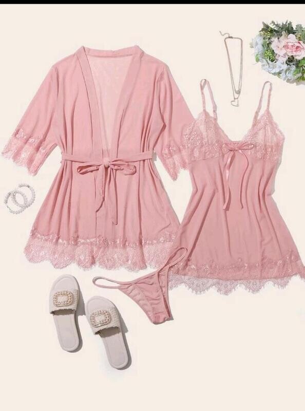 Lace trim with thong &amp; robe