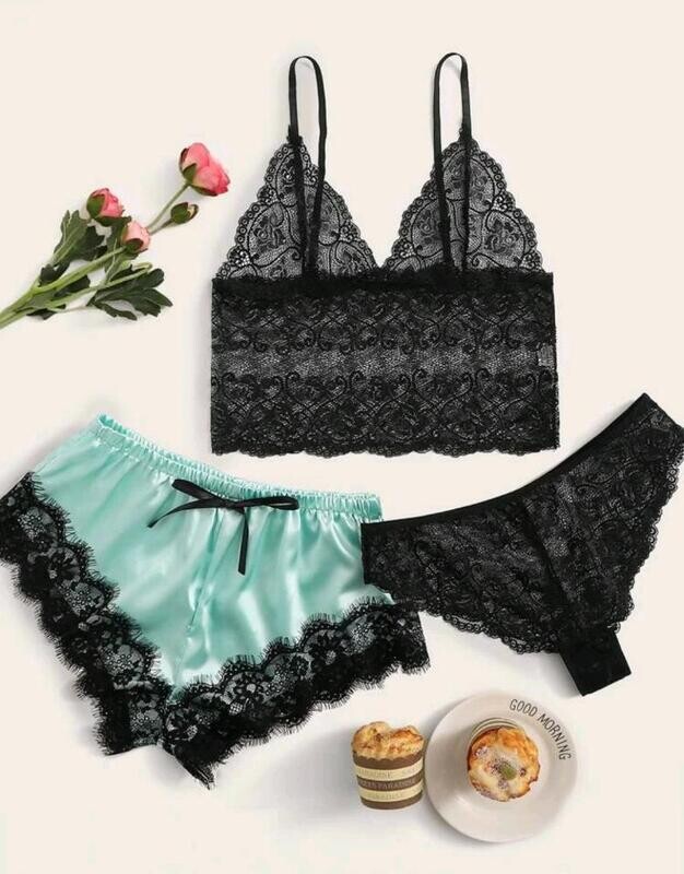 3 pcs silk mint green set