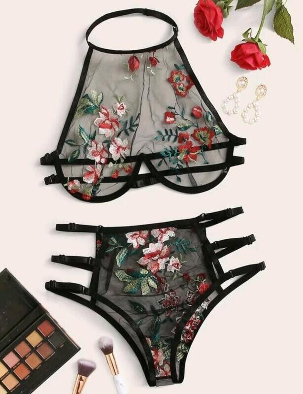 Embroided mesh lingerie