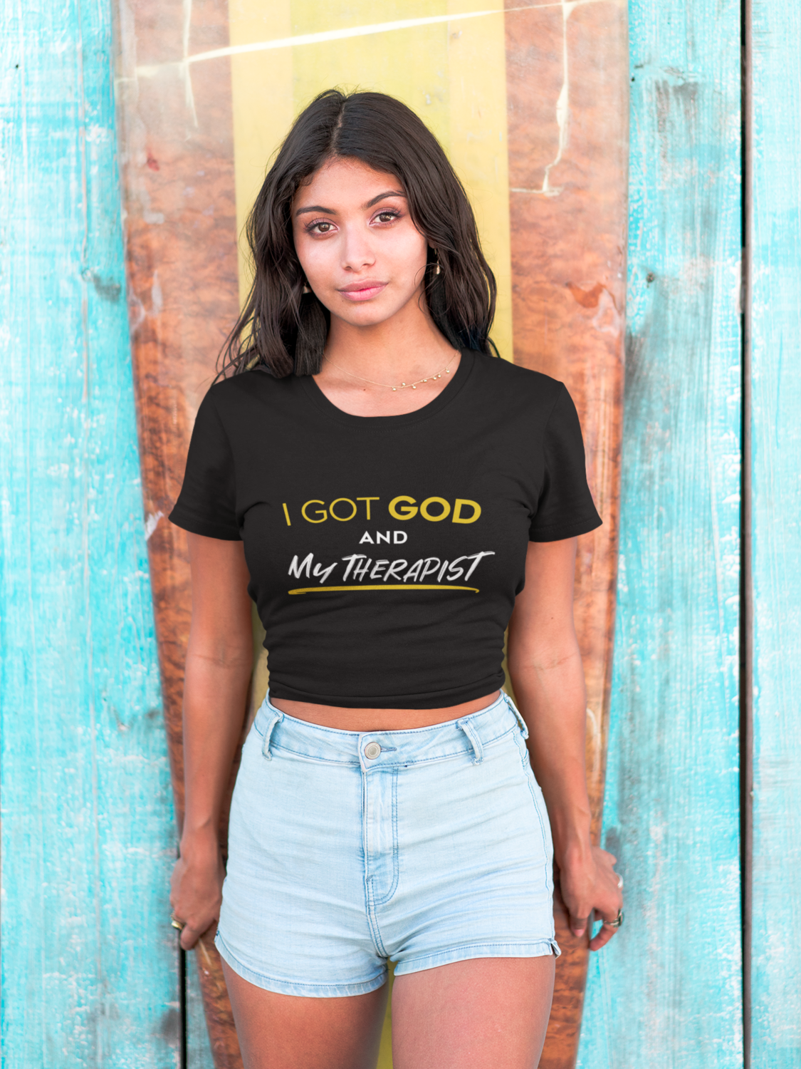 "I Got God And My Therapist" Crop Tee