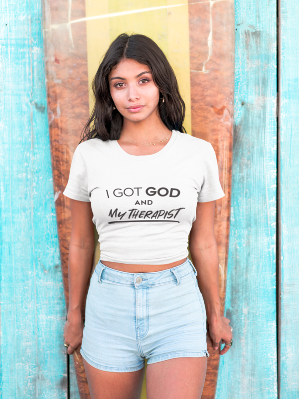 "I Got God And My Therapist" Crop Tee