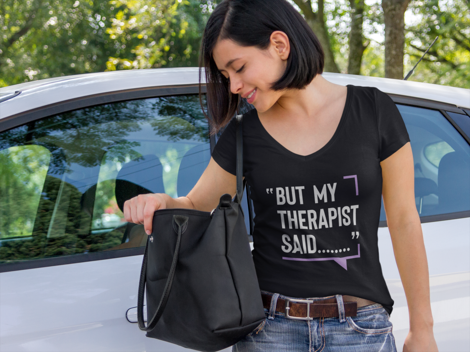 "But My Therapist Said..." V-Neck T-Shirt