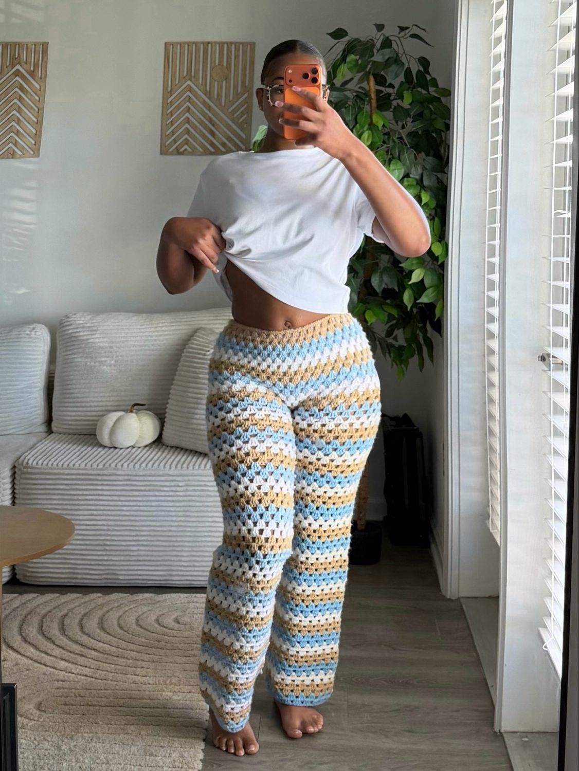 “Harvest” Stripped Crochet Pants