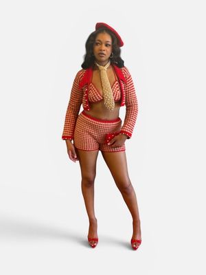 “Nocturne Tailleur” 3 Piece Pearl Beaded Short x Blazer Set