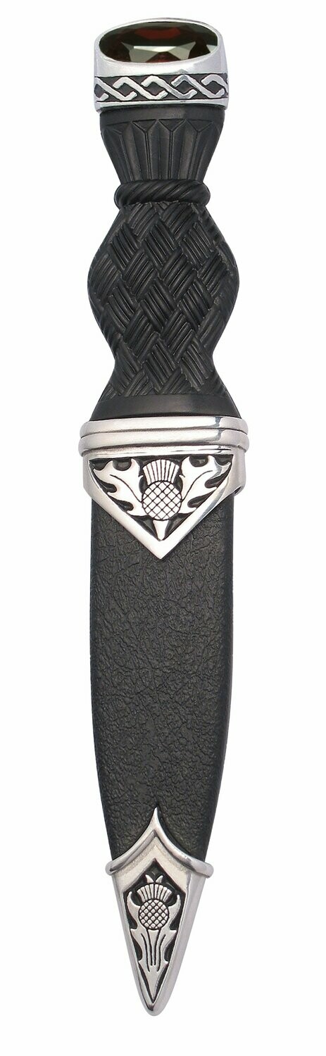 Thistle Sgian Dubh With Stone, Finish: Chrome, Stone Colour: Red