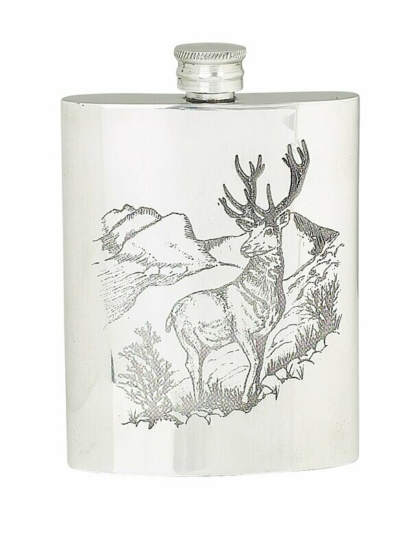 6oz Stag Pewter Stainless Steel Flask