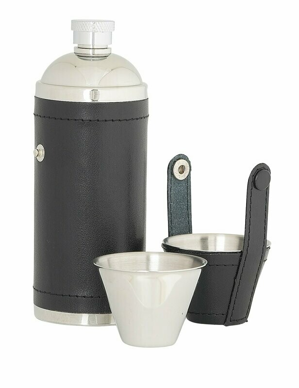8oz Leather Sportsman Flask With Cups