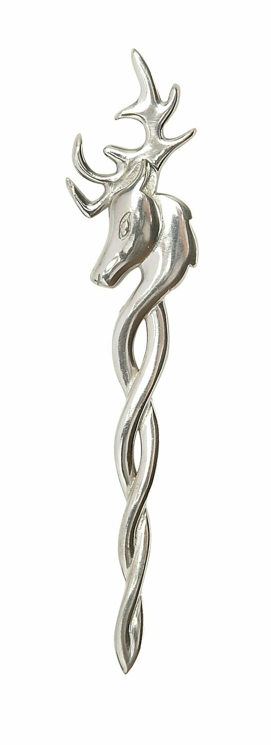 Stag Celtic Weave Kilt Pin, Finish: Chrome