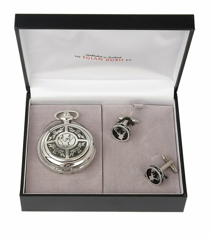 Stag Head 2 Piece Pocket Watch Gift Set