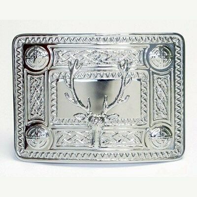 Stag Celtic knot Kilt Buckle, Finish: Chrome