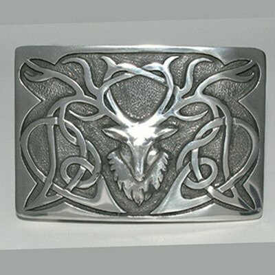 Pewter Stag Kilt Buckle, Finish: Chrome