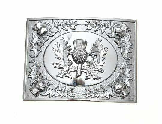 Chrome Centre Thistle Kilt Buckle