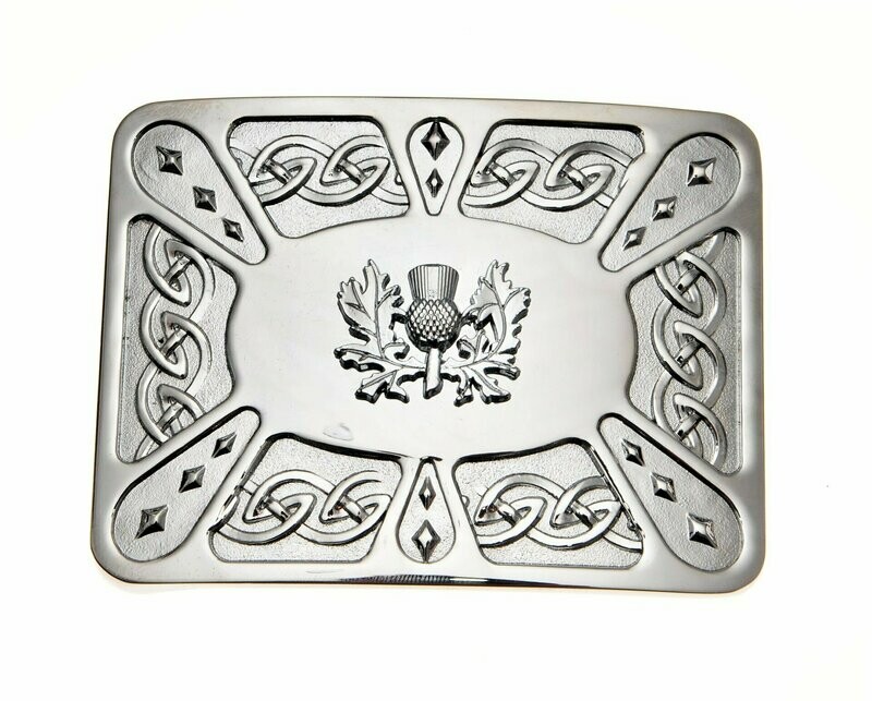 Chrome Thistle Celtic Kilt Buckle