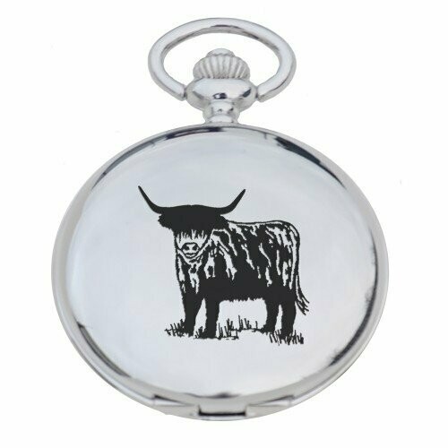 Highland Cow Engraved Pocket Watch