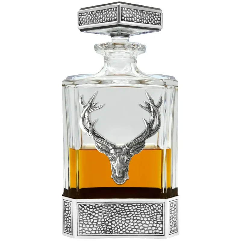 Whisky, Wine & Spirit Regal stag Rectangular pewter decanter