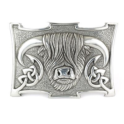 Highland Coo Kilt Buckle, Finish: Chrome