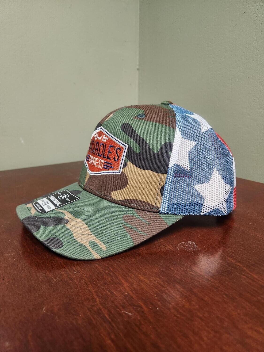 Camo American Flag McCardle&#39;s Trucker Hat Orange Logo